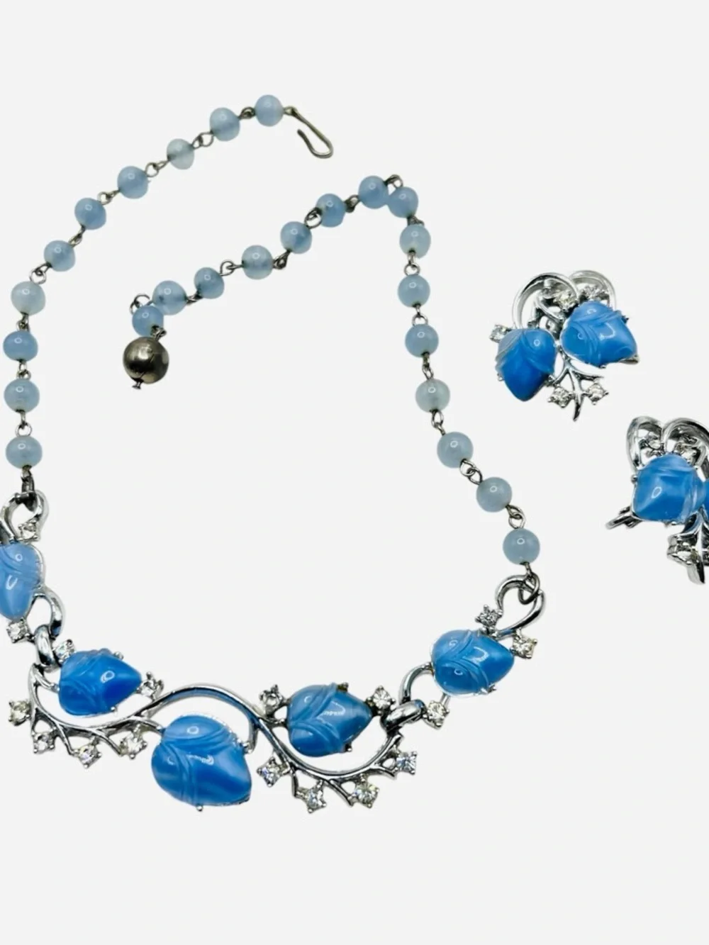 Coro Blue Fruit Salad Molded Glass Necklace Earring Demi Parure